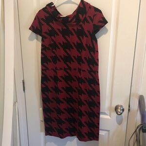 Aa Studio Burgundy and Black Houndstooth Midi Dress